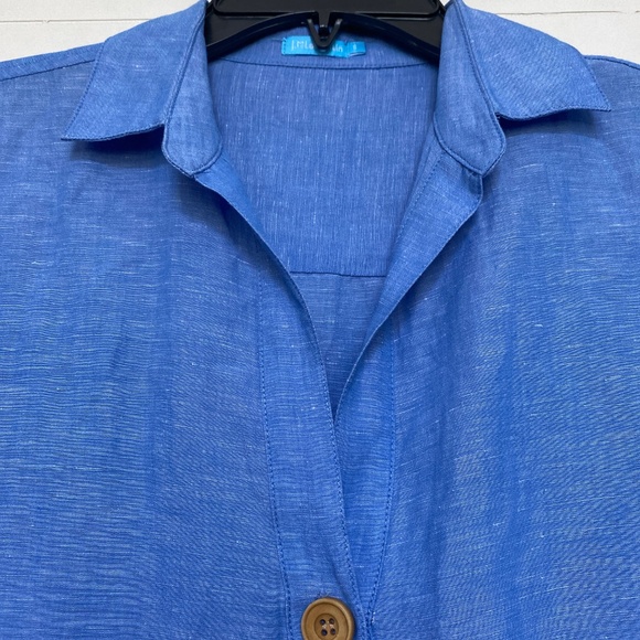 J. Mclaughlin Linen Blend Short Sleeve Shirt Blue Small - Picture 5 of 14